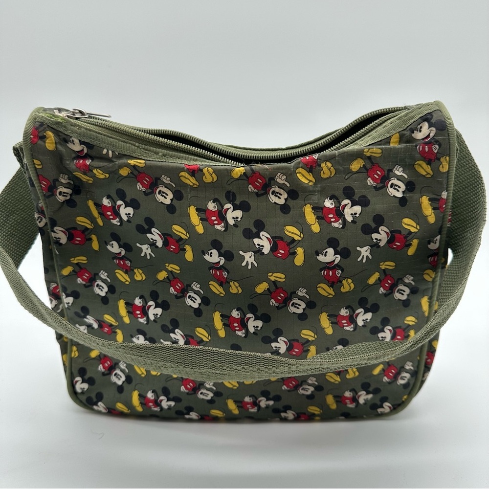 Disney Olive Green Mickey Mouse Nylon Shoulder Bag and Matching Cosmetics Case - Picture 3 of 16